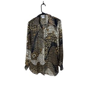 Marilyn B Vintage Animal Print Metallic  Button Down Shirt Medium